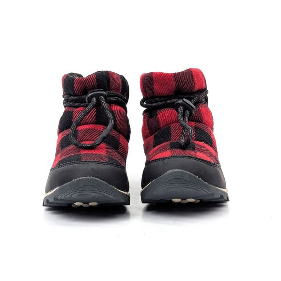 Sorel Women Whitney Short Lace up Snow Red Plaid Fabric Ankle Boots sz 9 - Picture 2 of 7